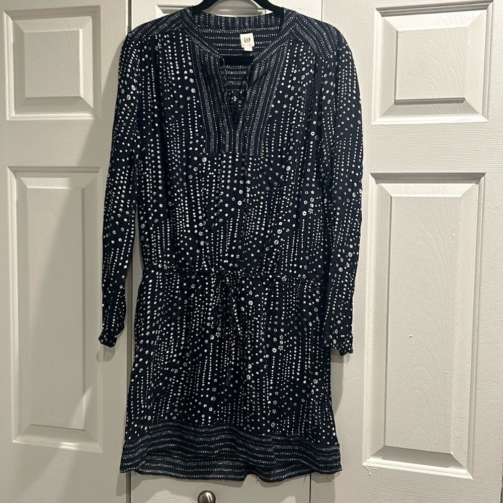 GAP Navy & White Long Sleeve Dress, Size Medium